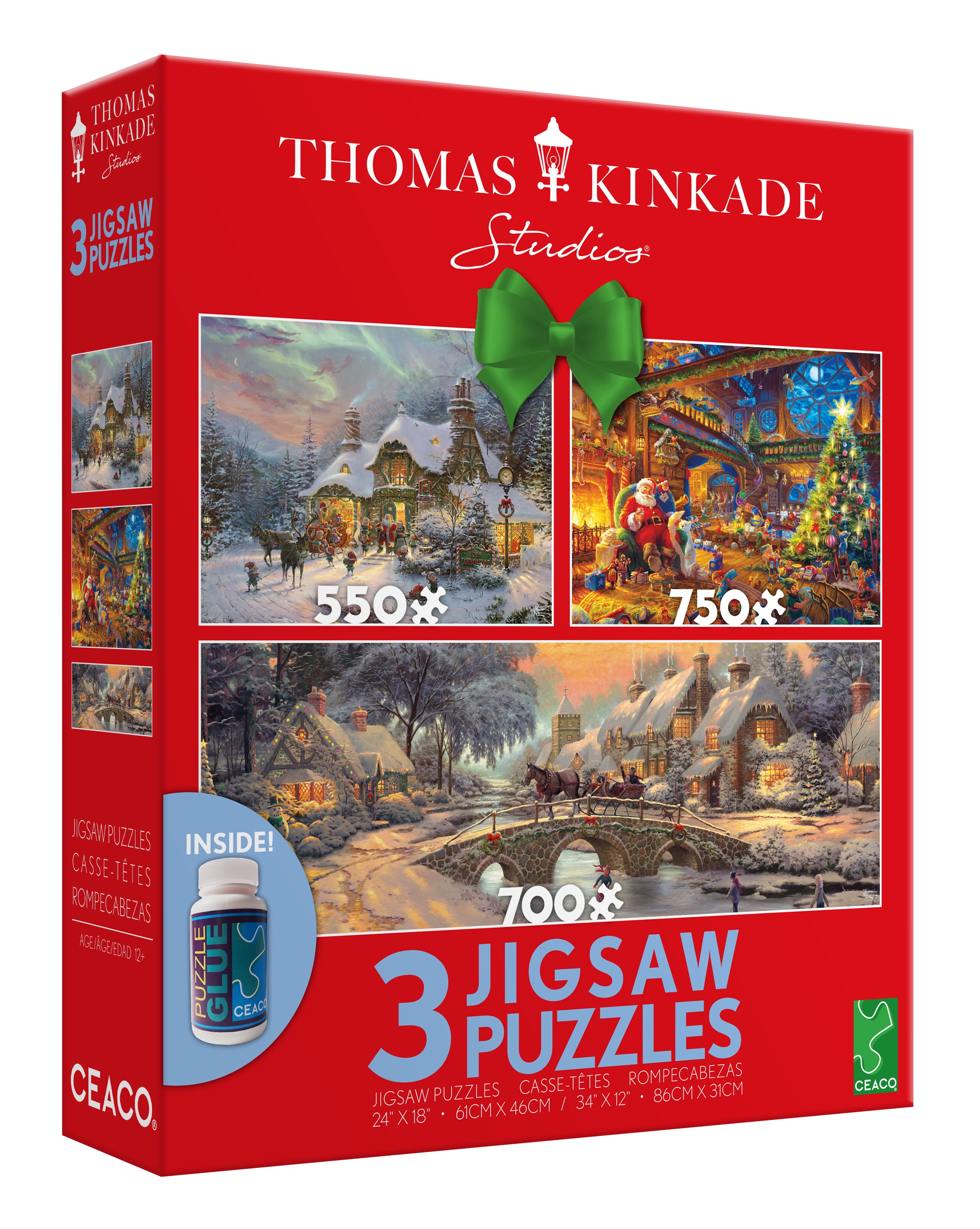 Ceaco - Thomas Kinkade - Snowy Scene - Three Interlocking Jigsaw Puzzles