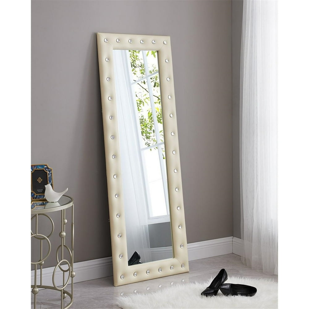 Crystal Tufted Floor Mirror Beige 63" x 22" by Naomi Home