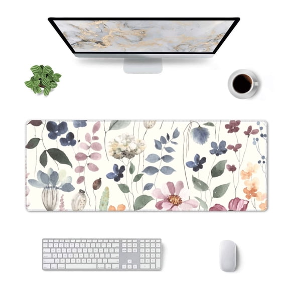 Pofeuu Watercolor Floral Print Desk Mat for Keyboard and Mouse，Computer Desk Matt for Desktop，Large Mouse Pad for Desk，Desk Pads on Top of Desks 12x31.5in
