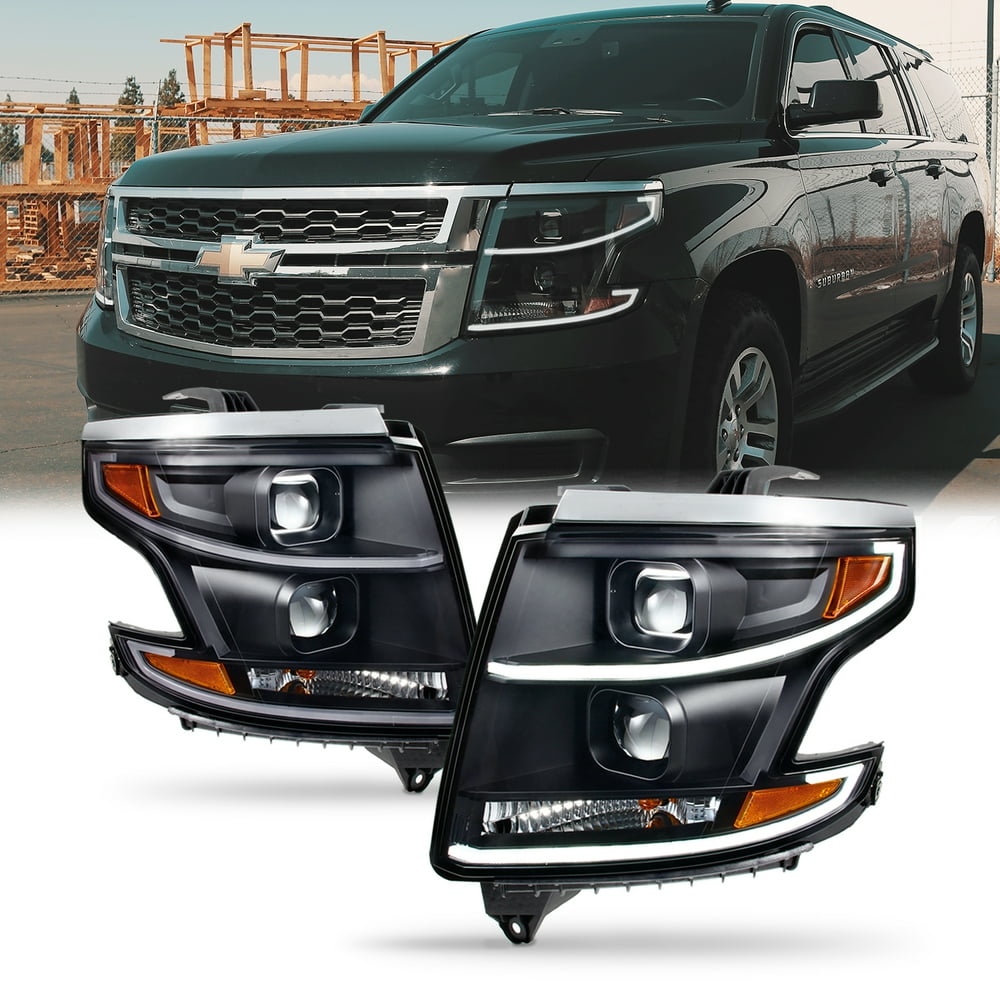 [Halogen Upgrade]Fit 20152018 Suburban Tahoe LED DRL Black Projector