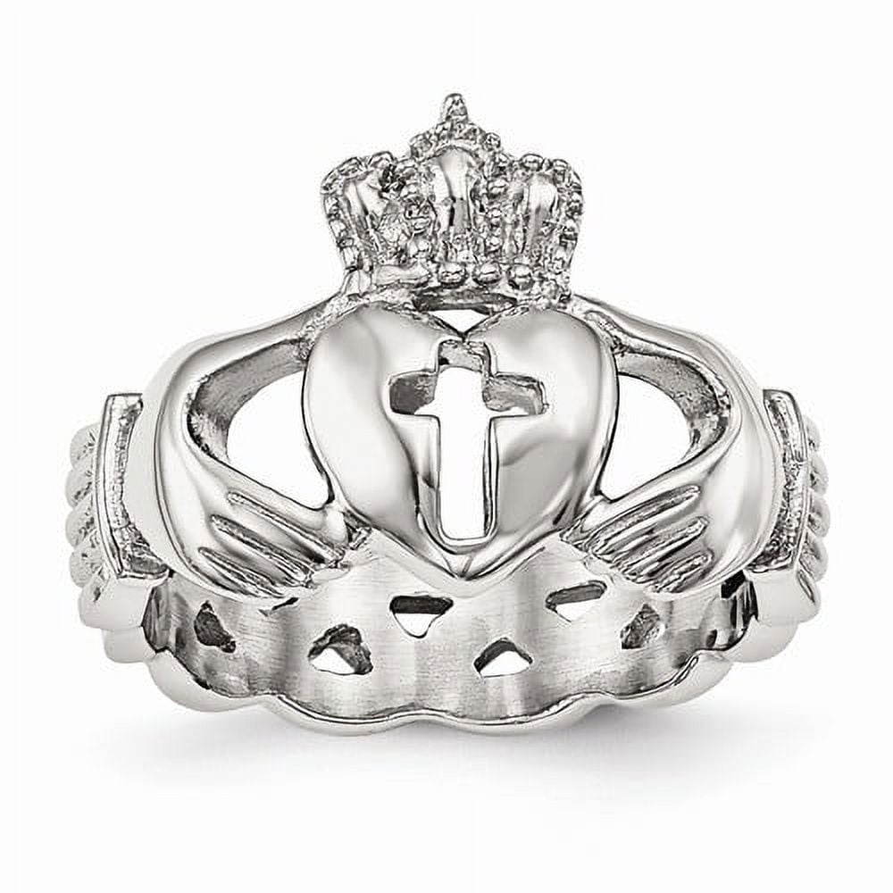 Stainless Steel Polished Irish Claddagh Celtic Trinity Knot With Religious Faith Cross Ring Size 5 Jewelry for Women