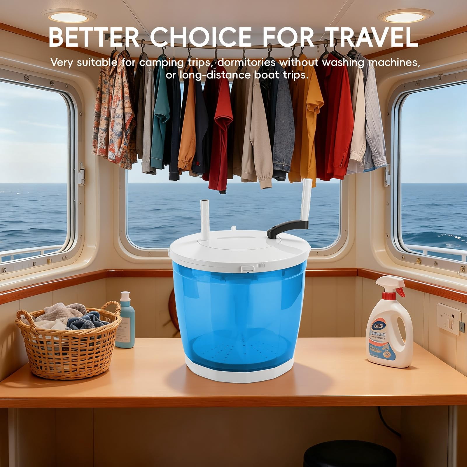 2 in 1 Portable Manual Washing Machine – Mini Hand Crank Washer & Spin Dryer, Non-Electric Compact Laundry Washer for Camping, Dorm, Apartment, Travel