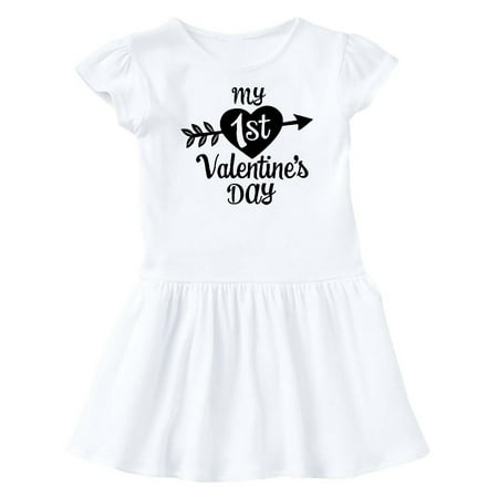 

Inktastic My First Valentine s Day with Black Heart and Arrow Gift Baby Girl Dress