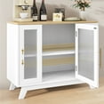thumbnail image 4 of Whizmax Storage Cabinet with Fluted Glass Door, 36" Modern Sideboard Cabinet with 2-Tier Storage, White Accent Cabinet for Kitchen Dining Living Room, Natural Top, 4 of 7