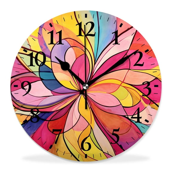 10 Inch Wall Clock Battery Operated Silent Clock Decorative for Office, Kitchen, Outdoor, Living RoomColorful Flower Abstract Floral Beautiful