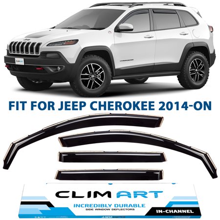 CLIM ART in-Channel Incredibly Durable Rain Guards for Jeep Cherokee 2014-2024 Dark Smoke Car Accessories Vent Window Visors Vent Deflector Original Window Deflectors 4 pcs - 614031