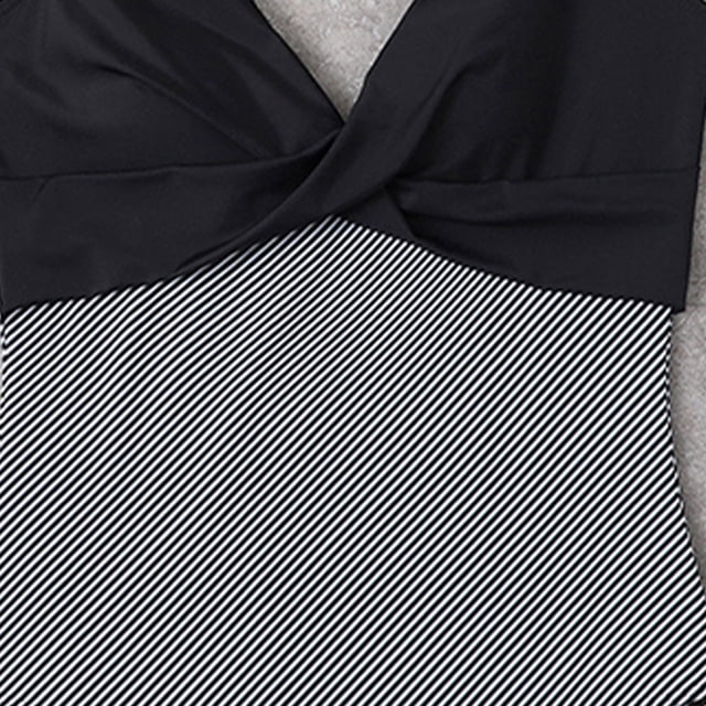 Traje de baño para mujer Color Block V Neck Bikini Sets para niña (XXL Black and Stripe) FLhrweasw Para estrenar