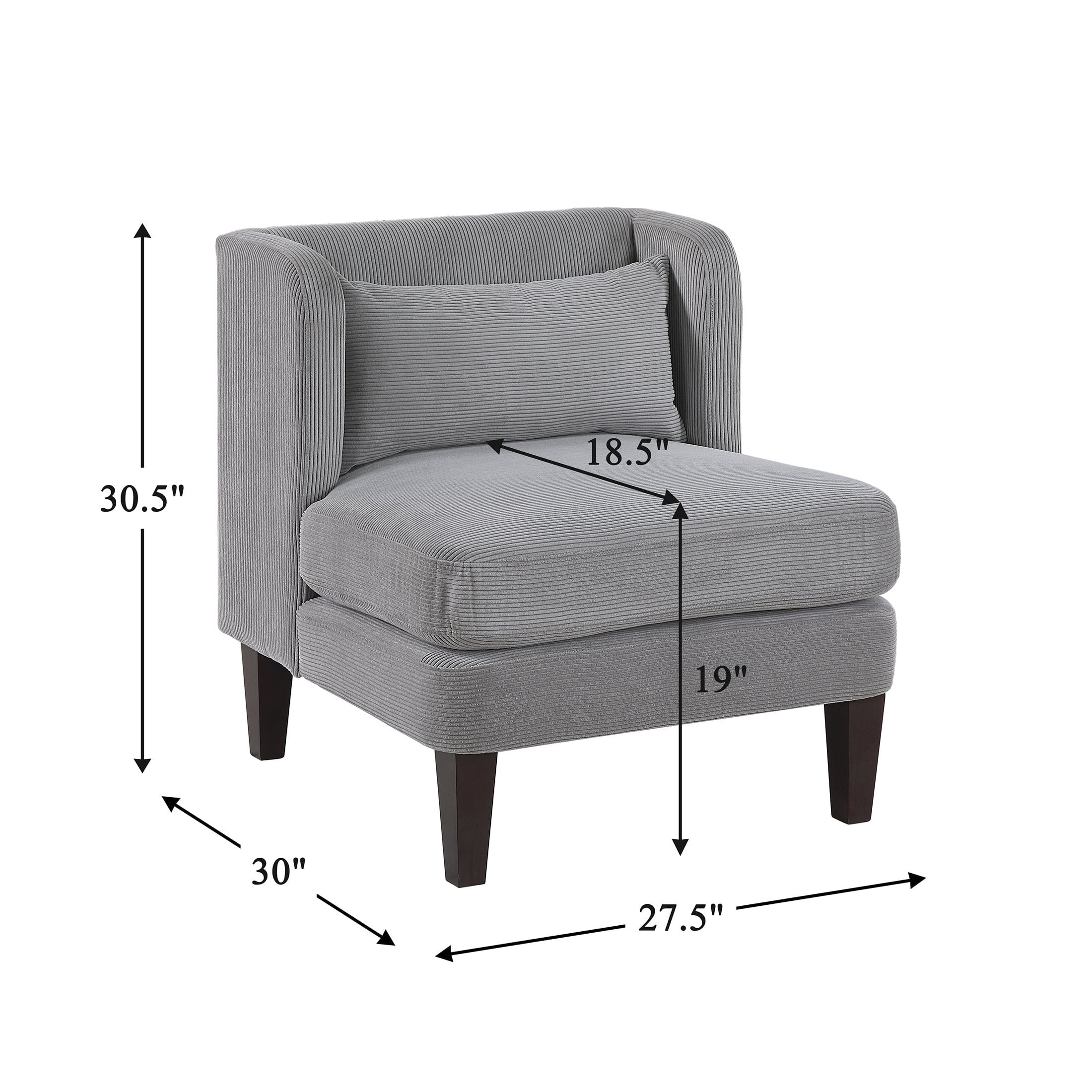 OakvillePark Terncliffe Corduroy Accent Chair with Pillow, Dark Gray