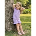 thumbnail image 6 of BemeyourBBs Toddler Baby Girl Summer Outfit Bow Print Ruffled Trim Crew Neck Flying Sleeve Shirt Tops and Shorts Set 2Pcs Baby Girl Summer Clothes, 6 of 9