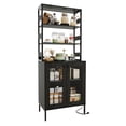 thumbnail image 1 of 67" Tall Kitchen Pantry Cabinet with Power Outlets & LED Lights - Multi-Functional Bar Cabinet with Glass Doors -torage Shelves & Microwave Stand for Dining Room,Hallway - Tempered Glass Door Black, 1 of 8