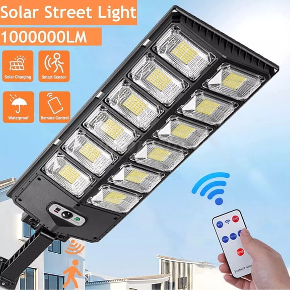 Solar Powered Outdoor Solar Street Lights Pole Barn Commercial Parking Lot Lights Outdoor Dusk to Dawn Solar Security Flood Light Motion Sensor Remote Control Led Lamp