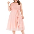 thumbnail image 1 of HKEJIAOI Cadeau d'Anniversaire Liquidation Robe de Bal Décontractée Col Rond Robe Sans Manches Col Rond Femme Robe en Chiffon Unie Mi-Mollet Robes Rose, 1 of 9