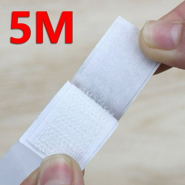 Ruban Adhésif Réutilisable Auto-Adhésif Fort 20/25/30/50mm Attache Crochet et Boucle Bande Adhésive Gomme Magique Autocollant avec Colle 25M Blanc 5 Mètres 50mm