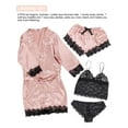thumbnail image 5 of Deago 4 Pcs Women's Satin Pajama Set Floral Lace Trim Cami Lingerie Sleepwear with Robe (Pink, L), 5 of 10