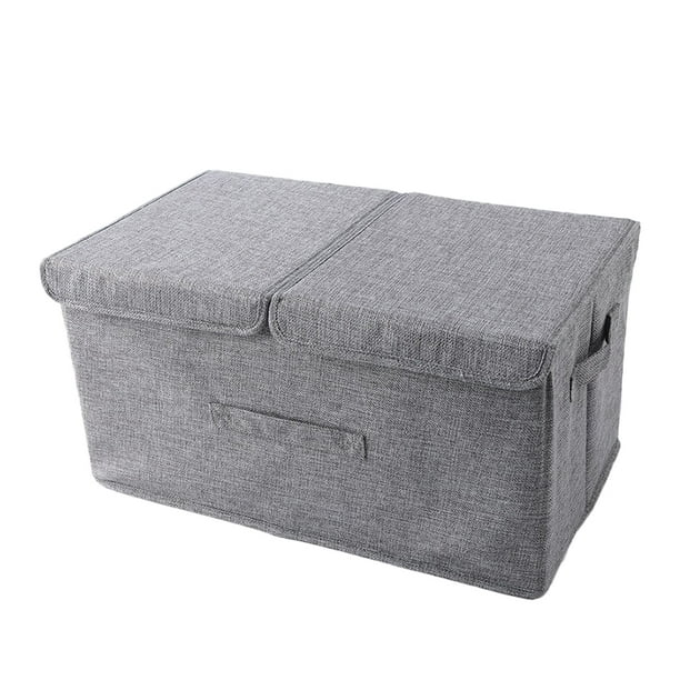 Caja de almacenamiento de ropa de lino de 50 x 30 cm con doble tapa, organizador de ropa, tamaño L, gris