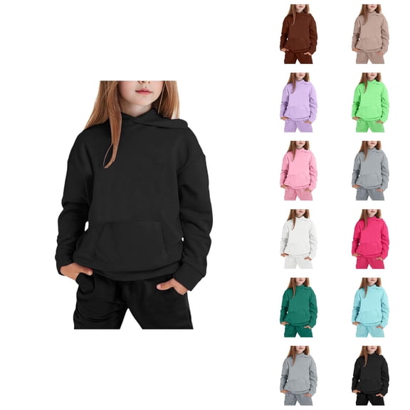 Sweat Suits for Girls Boys Solid Color Hoodie and Jogging Sweatpants 2 Piece Matching Track Suit Kids Hoodie Set