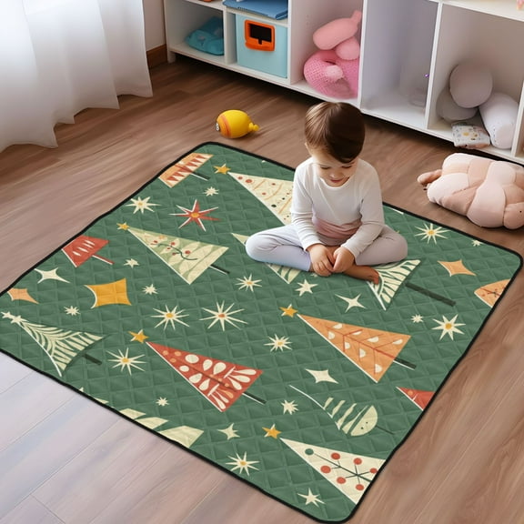 WOBOGO A Pattern Of Christmas Trees and Stars Baby Playmats Extra Large Waterproof Rollable Activity Pads for Toddlers 50×50inch