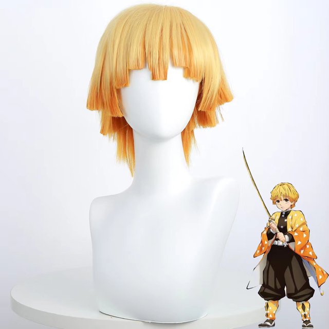 Pelucas de cosplay de Anime Agatsuma Zenitsu, cabello sintético con gorro de peluca gratis