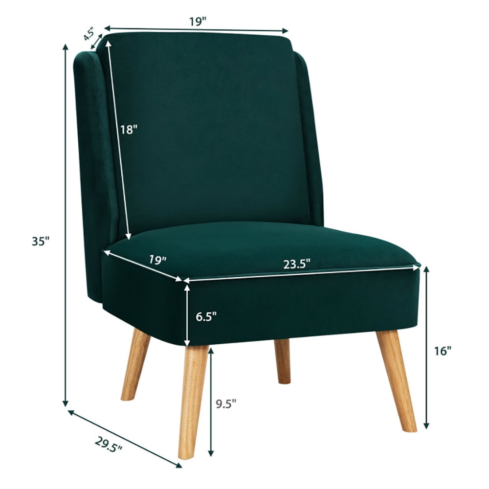 Finihen Velvet Accent Chair, Velvet Accent Armless Side Chair with Rubber Wood Legs, for Living Room, Bedroom, Green