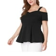 thumbnail image 5 of Agnes Orinda Women's Plus Size Valentines Day High Waist Sweetheart Cold Shoulder Peplum Blouse 1X Black, 5 of 8