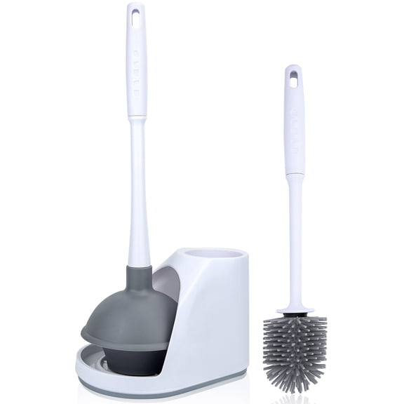 Farcauo Toilet Brush and Plunger Set Silicone Toilet Bowl Brush and Holder Toilet Plungers for Bathroom Heavy Duty 2 in 1 Toilet Brush and Plunger Combo for Bathroom Deeply Cleaning (White)