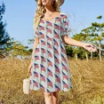 thumbnail image 4 of Tartán negro y naranja. Vestido de manga corta vestido de verano para mujer ropa para mujer vestidos de fiesta, 4 of 7