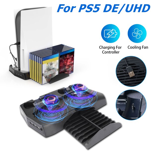 Vertical Stand For Ps5 Ps4 Pro With Cooling Fan Controller Charging Station For Sony Playstation 5 De Uhd Ps4 Pro Game Console With 3 Usb Hub Wireless Controller Charger Walmart Com Walmart Com