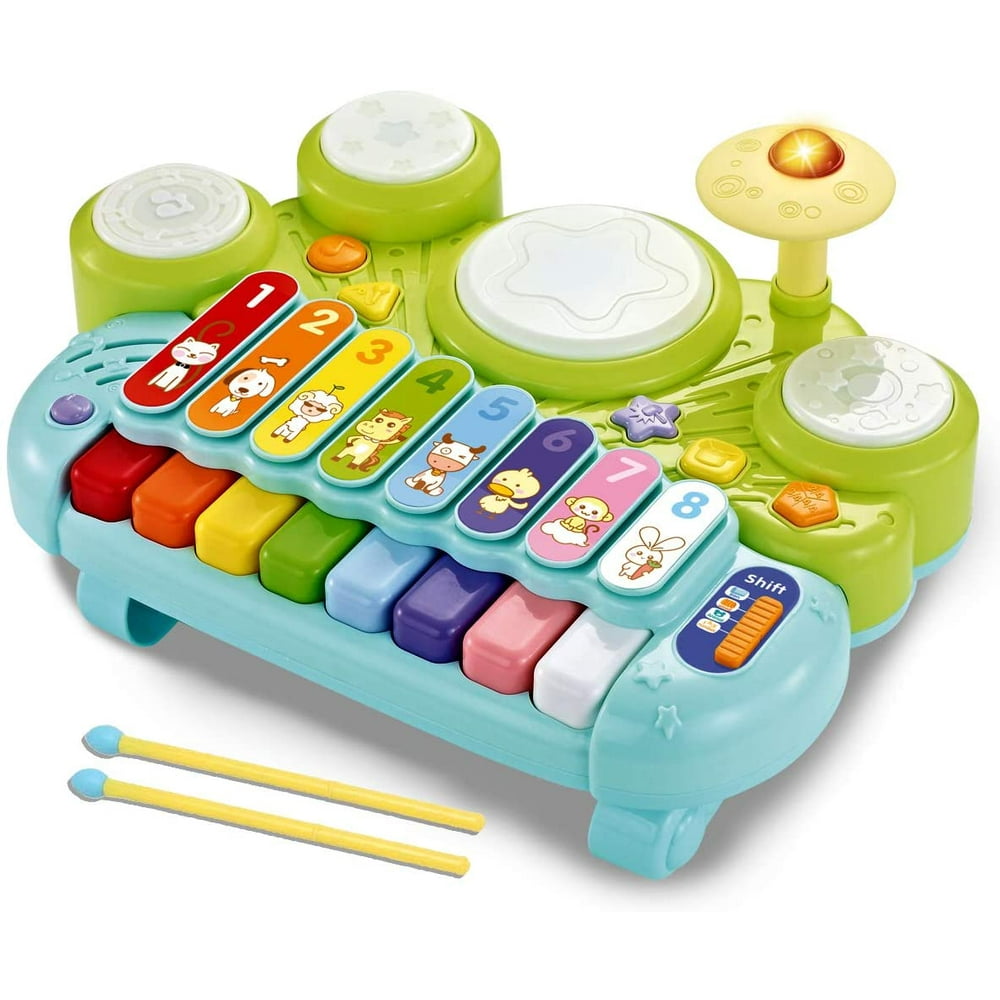 fisca 3 in 1 Musical Instruments Toys, Electronic Piano Keyboard Xylophone Drum Set - Learning
