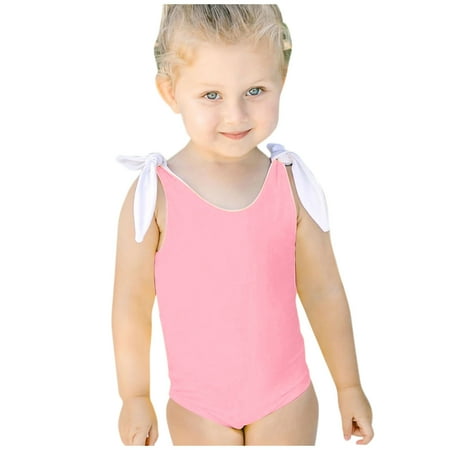 

IROINNID Toddler Girls Bikini Shoulder Tie One-Piece Solid Swimwear