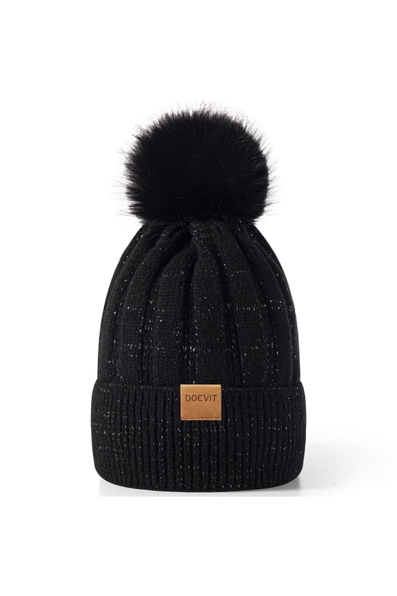 Women's Winter Beanie Hat Warm Fleece Lined Thick Skull Hat,Black