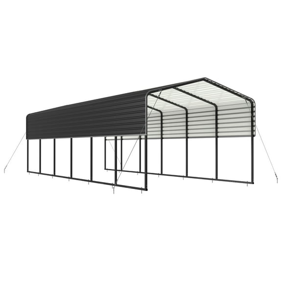 ALEKO Steel Carport with Corrugated Roof Panels 12 x 30 feet Black Color