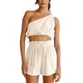 thumbnail image 2 of Women Casual 2 Pieces Set One Shoulder Tank Tops & High Waist Elastic Shorts, 2 of 5