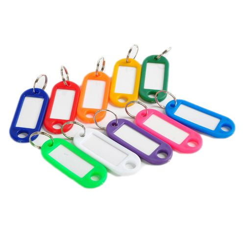 PACK OF 50 PLASTIC COLOUR KEY TAGS WITH PAPER INSERTS SPLIT RINGS