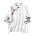 thumbnail image 6 of ZHENHONG Oversized Linen T Shirts, Women's Spring/Summer Embroidered Tang Dress Half Sleeve Chinese Zen Tea Dress Cotton Button Qipao Top Going Out Tops, 6 of 6