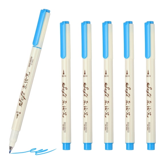 Fineliner Colored Pens, 6 Pcs Sky Blue Felt Brush Tip Fineliner Marker Waterproof Ink Watercolor Coloring Book Art Supplies