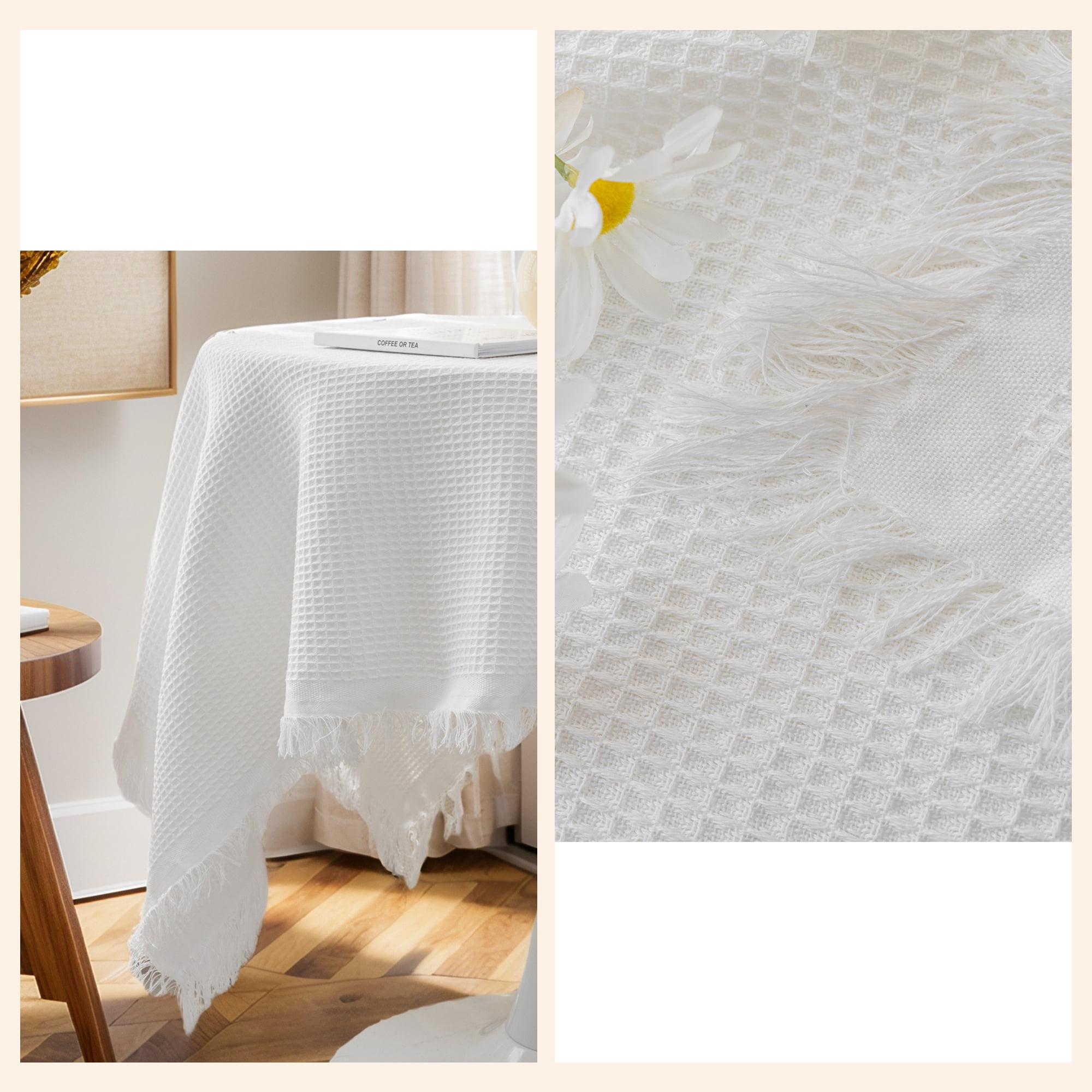 Unique Bargains Waffle Table Cover for Indoor and Outdoor Beige 45.3"x33.5"