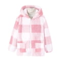 thumbnail image 3 of Zecgelong Girls Plaid Fleece Hooded Jacket Cozy Soft Warm Outerwear For Toddler Kids Casual Winter Windproof Coat, 3 of 6