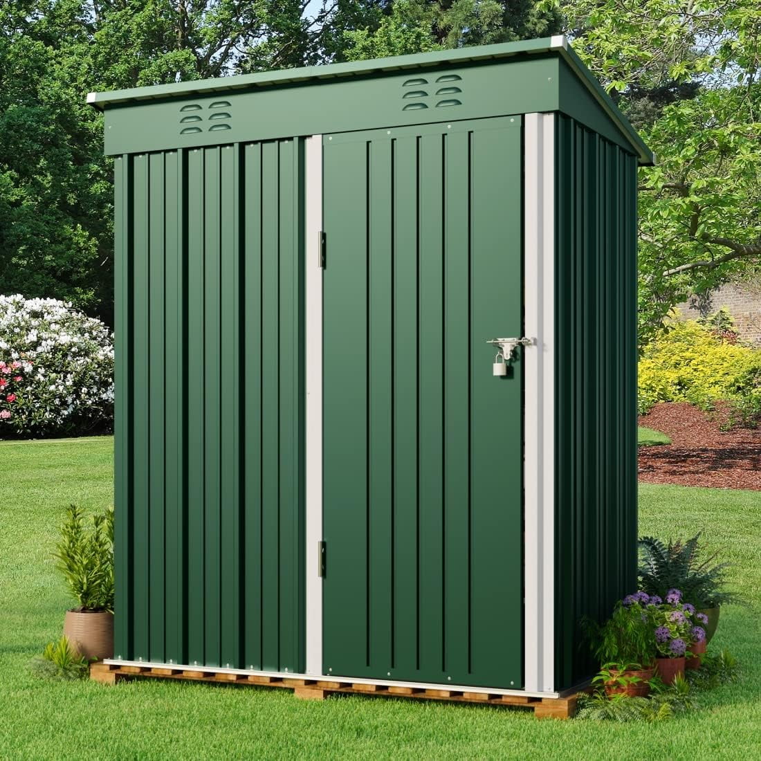 5'x3' Outdoor Storage Shed, Lofka Metal Tool Shed with Lockable Security, Compact Space Saver for Garden Tools & Patio, Green