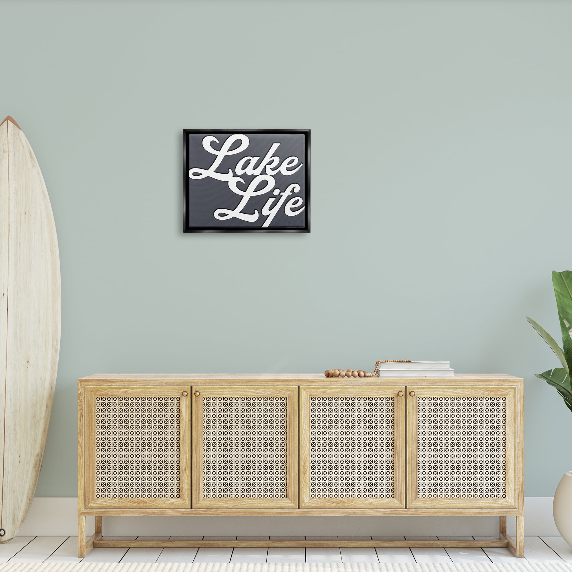 Stupell Lake Life Nautical Phrase Landscape Painting Black Floater Framed Art Print Wall Art