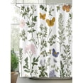 thumbnail image 2 of Shower Curtains Pink Green Flower Bath Curtain Plant Butterfly Waterproof Bathroom Shower Curtain Set with Hooks Decoration 72 x 72 Inches, 2 of 7