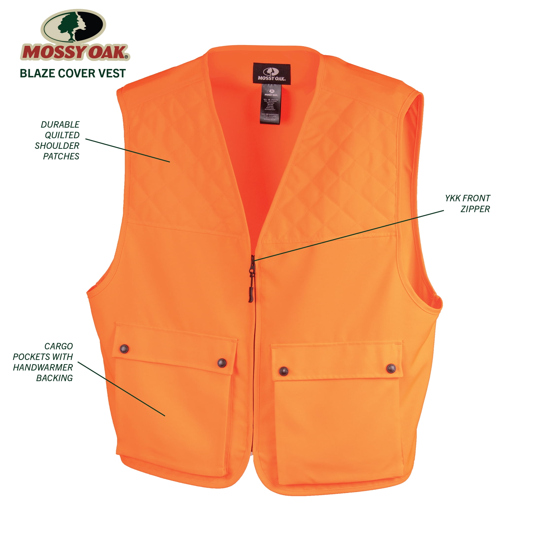 2 pack) Mossy Oak Blaze Orange Men's Hunting Vest, up to Size 2XL