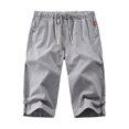 thumbnail image 2 of Men Summer Linen Look Capri Pants Casual Elastic Waist 3/4 Length Trousers Plus SizeGift, 2 of 3