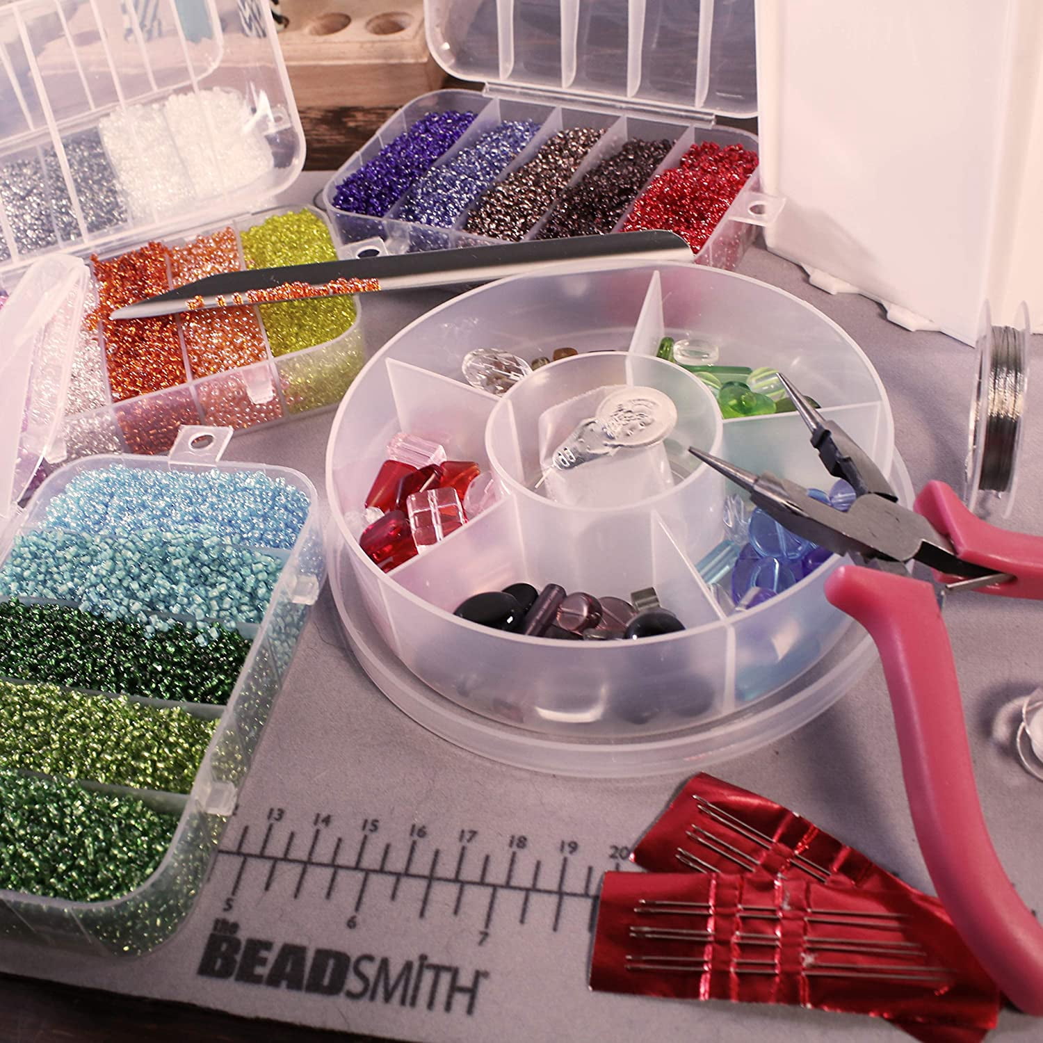 The Beadsmith Bead Caddy Portable Bead Set w/Jewelry Making Supplies. Includes 1000+ gm of Seed Beads Plus Accessories & Storage, Make Necklace, Earrings, Bracelets, Bangle Bracelet, Waist Jewelry