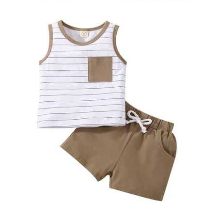 

Peyakidsaa Kids Toddler Baby Boy Summer Clothes Suits Stripe Sleeveless Pocket Tank Tops and Shorts 2Pcs Set