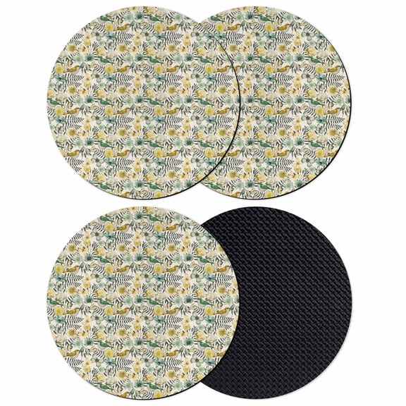Vintage Flowers Coasters Set of 4, Absorbent Coasters for Drinks, Spring Yellow Green Floral Country Leaves Birds Coaster for Desk Coffee Table Protection, Home Decor House Warming Gifts 4"