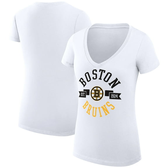 Women's G-III 4Her by Carl Banks White Boston Bruins Super-Slim Fit Lightweight City Graphic V-Neck T-Shirt