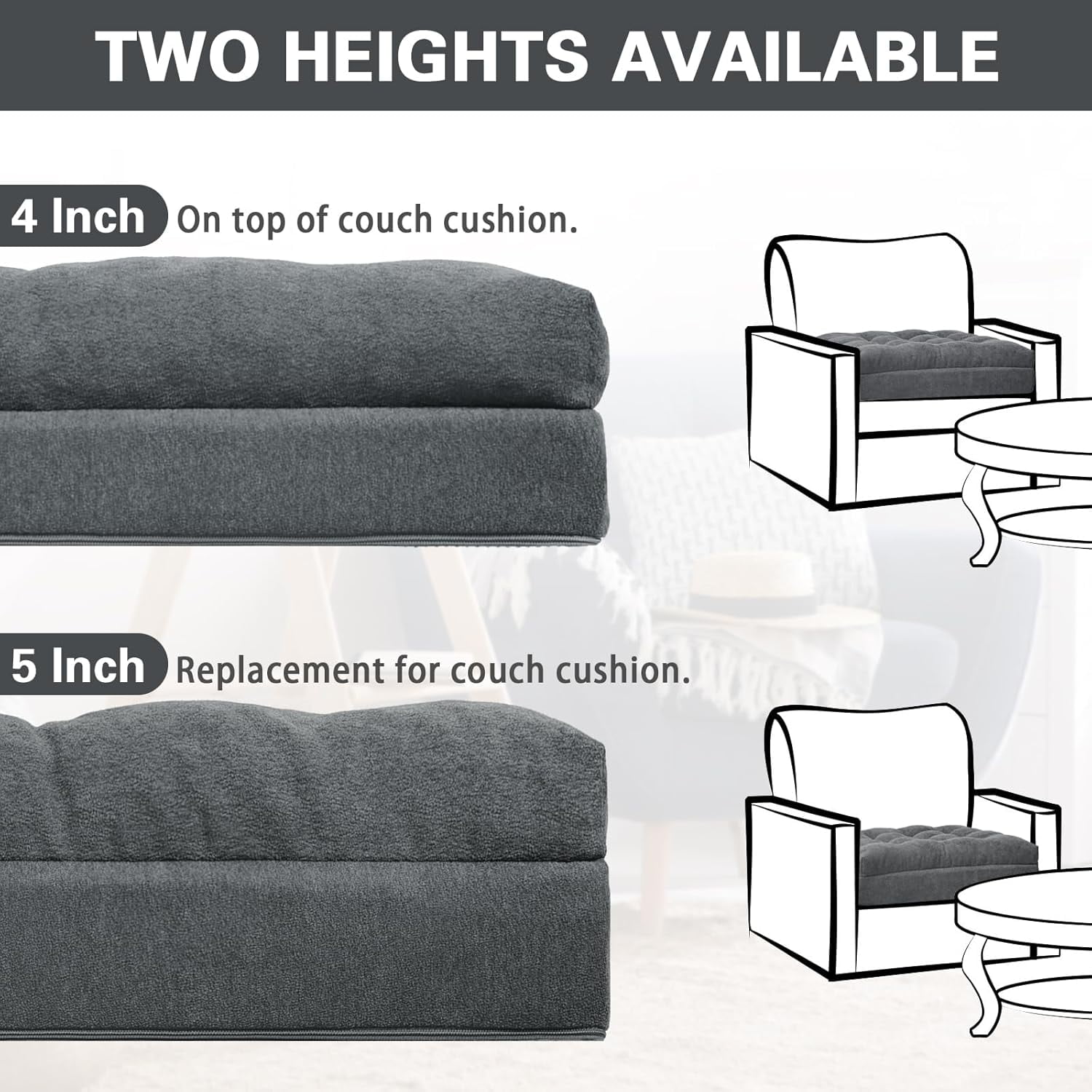 Recliner Seat Cushion for Elderly - Patented Dual Design for Sagging Recliner Replacement & Easy Get Up, Booster Cushion Relieves Back Pain from Sofa, Couch, Chair 20x20x5 Inches Dark Grey