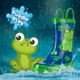 thumbnail image 3 of Puddle Play Waterproof Toddler and Little Kids Yellow Frog Rubber Rain Boots With Easy-On Handles - Size 7 Toddler, 3 of 6