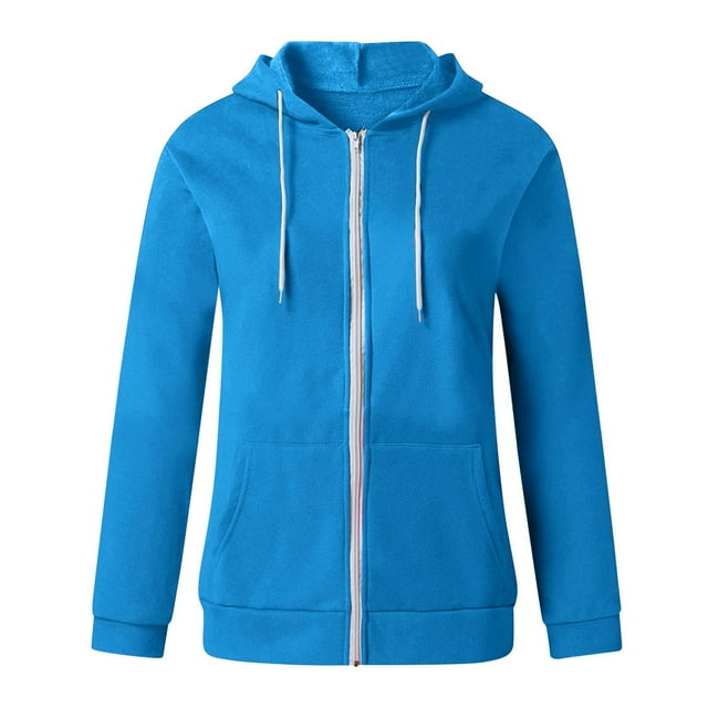 Womens Hoodie Full Zip Long Sleeve Lightweight Sweatshirts Pockets Jacket Coat