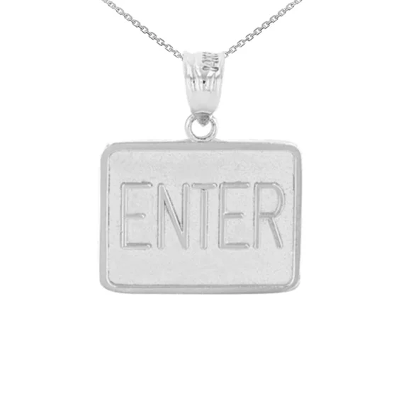 WHITE GOLD ENTER EXIT STREET SIGN PENDANT DOUBLE SIDED PENDANT NECKLACE